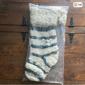 Chunky Knit Striped Stocking - Cream and Green